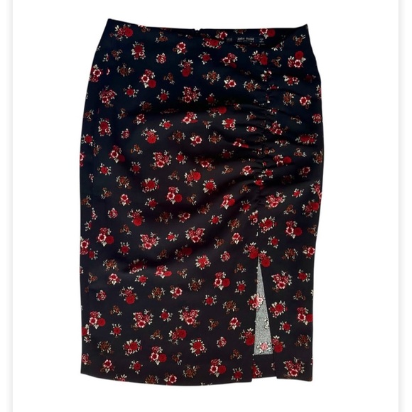 Zara Black & Red Floral Midi Skirt with Slit - Picture 1 of 1